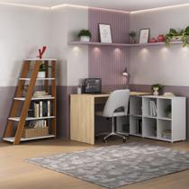 Conjunto Mesa 1400 Nero e Estante Star Cor Branco com Carvalho/Freijó Conjunto Mesa 1400 Nero e Estante Star Cor Branco com Carvalho/Freijó