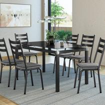 Conjunto Mesa 140cm com 6 Cadeiras New Malva Preto Conjunto Mesa 140cm com 6 Cadeiras New Malva Preto