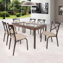 Conjunto Mesa 140cm Tampo em Vidro com 6 Cadeiras Karina
