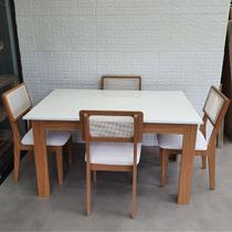 Conjunto Mesa 140x90cm Com 4 Cadeiras Estofadas Telinha - Floresta Carpintaria