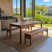 Conjunto Mesa 160cm 2 Bancos em Madeira Maciça Ultron Marrom