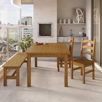 Conjunto Mesa 160cm 2 Cadeiras e 1 Banco Área Gourmet Madeira Maciça Ventimiglia Yescasa Marrom/Nogueira