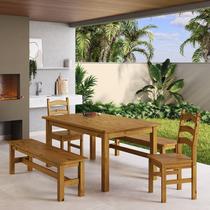 Conjunto Mesa 160cm 2 Cadeiras e 2 Bancos Área Gourmet Madeira Maciça Ventimiglia Yescasa Marrom/Nogueira