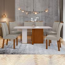 Conjunto Mesa 160cm Astrid com Vidro e 6 Cadeiras Apogeu Frassino/Off White/Capuccino - Móveis Lopas