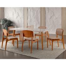 Conjunto Mesa 160cm Com Vidro E 6 Cadeiras Off White