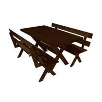 Conjunto Mesa 1,6m e 2 Bancos Com Encosto Madeira Maciça Eucalipto Conjunto Mesa 1,6m e 2 Bancos Com Encosto Madeira Maciça Eucalipto