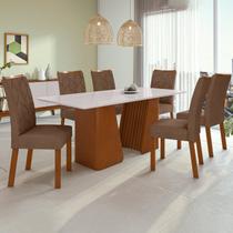 Conjunto Mesa 170cm Luxor com Vidro e 6 Cadeiras Rayla Frassino/Off White/Marrom