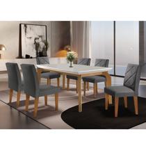 Conjunto Mesa 180 Canto Reto Dublin e 6 Cadeiras Irlanda Marrom/Linho Grafite/Off White/Imbuia Conjunto Mesa 180 Canto Reto Dublin e 6 Cadeiras Irlanda Marrom/Linho Grafite/Off White/Imbuia
