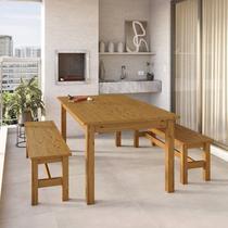 Conjunto Mesa 180cm e 2 Bancos Área Gourmet Madeira Maciça Ventimiglia