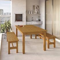 Conjunto Mesa 180cm e 2 Bancos Área Gourmet Madeira Maciça Ventimiglia Marrom/Nogueira