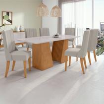 Conjunto Mesa 180cm Luxor com Vidro e 6 Cadeiras Celina Amêndoa Clean/Off White/Capuccino