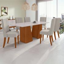 Conjunto Mesa 180cm Luxor com Vidro e 6 Cadeiras Celina Frassino/Off White/Capuccino - Móveis Lopas