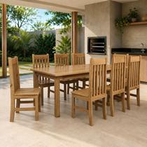 Conjunto Mesa 180cm Retangular e 8 Cadeiras de Madeira Maciça para Área Gourmet Monza Conjunto Mesa 180cm Retangular e 8 Cadeiras de Madeira Maciça para Área Gourmet Monza