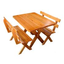 Conjunto Mesa 1m e 2 Bancos Madeira Maciça Eucalipto - Mesas Para Churrasco