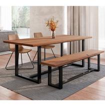 Conjunto Mesa 210cm com Banco e 2 Cadeiras Rústico Industrial Lumber Yescasa