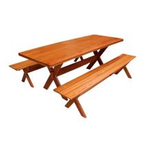 Conjunto Mesa 3m e 2 Bancos Sem Encosto Madeira Maciça Angelim