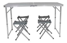 Conjunto Mesa 4 Bancos Kit Camping Dobráveis Aluminio E Aço