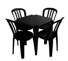 Conjunto Mesa + 4 cadeiras de plástico Bistro Pretas