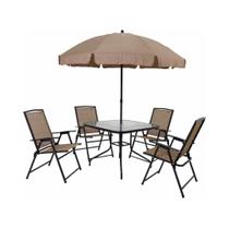 Conjunto Mesa + 4 Cadeiras e Guarda Sol Mor Acapulco 9010, Bege Conjunto Mesa + 4 Cadeiras e Guarda Sol Mor Acapulco 9010, Bege