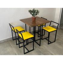 Conjunto Mesa 4 Cadeiras Pequena Estofado Amarelo Industrial Premium
