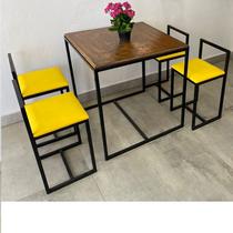 Conjunto Mesa 4 Cadeiras Pequena Estofado Amarelo Industrial Wood Box