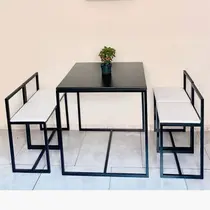 Conjunto Mesa 4 Cadeiras Pequena Estofado Branco Industrial Black Box