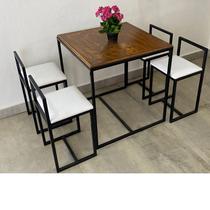 Conjunto Mesa 4 Cadeiras Pequena Estofado Branco Industrial Wood Box