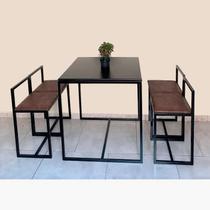 Conjunto Mesa 4 Cadeiras Pequena Estofado Marrom Industrial Black Box