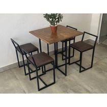 Conjunto Mesa 4 Cadeiras Pequena Estofado Marrom Industrial Premium