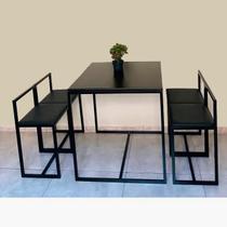 Conjunto Mesa 4 Cadeiras Pequena Estofado Preto Industrial Black Box