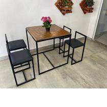 Conjunto Mesa 4 Cadeiras Pequena Estofado Preto Industrial Wood Box - Don Castro Decor