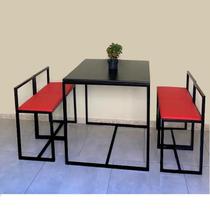 Conjunto Mesa 4 Cadeiras Pequena Estofado Vermelho Industrial Black Box