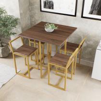 Conjunto Mesa 4 Cadeiras Pequena Imbuia Industrial Dourado