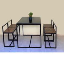 Conjunto Mesa 4 Cadeiras Pequena Madeira Imbuia Industrial Black Box