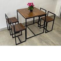 Conjunto Mesa 4 Cadeiras Pequena Madeira Imbuia Industrial Wood Box - Don Castro Decor