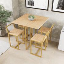 Conjunto Mesa 4 Cadeiras Pequena Pinus Industrial Dourado