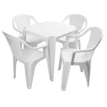 Conjunto mesa 4 poltronas de plástico branco gelo Conjunto mesa 4 poltronas de plástico branco gelo