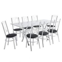 Conjunto Mesa 8 Cadeiras Cromado Moveis Preto