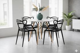 Conjunto mesa 90cm eiffel branca com 4 cadeiras allegra, preta Conjunto mesa 90cm eiffel branca com 4 cadeiras allegra, preta