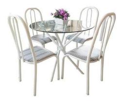 Conjunto Mesa Aço Redonda 4 Cadeiras Tampo Vidro Incolor 8m Conjunto Mesa Aço Redonda 4 Cadeiras Tampo Vidro Incolor 8m