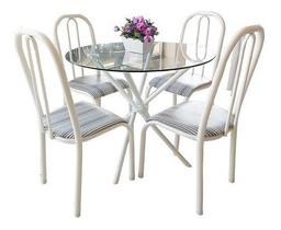 Conjunto Mesa Aço Redonda 4 Cadeiras Vidro 8mm Epoxi Chumbo Conjunto Mesa Aço Redonda 4 Cadeiras Vidro 8mm Epoxi Chumbo