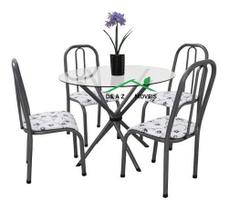 Conjunto Mesa Aço Redonda 4 Cadeiras Vidro 8mm Epoxi Chumbo Conjunto Mesa Aço Redonda 4 Cadeiras Vidro 8mm Epoxi Chumbo