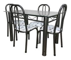 Conjunto Mesa Aço Retangu Com 4 Cadeiras Tampo Vidro 8mm