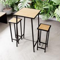 Conjunto Mesa Alta Bar Bistrô 2 Bancos Pinus Botequim Industrial Black