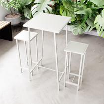 Conjunto Mesa Alta Bar Bistrô Branca 2 Bancos Botequim Industrial White