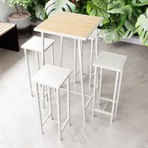 Conjunto Mesa Alta Bar Bistrô Pinus 4 Bancos Branco Botequim Industrial White Conjunto Mesa Alta Bar Bistrô Pinus 4 Bancos Branco Botequim Industrial White