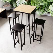 Conjunto Mesa Alta Bar Bistrô Pinus 4 Bancos Preto Botequim Industrial Black