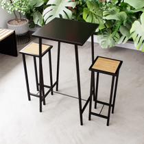 Conjunto Mesa Alta Bar Bistrô Preta 2 Bancos Pinus Botequim Industrial Black