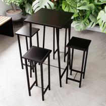 Conjunto Mesa Alta Bar Bistrô Preta 4 Bancos Botequim Industrial Black