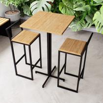 Conjunto Mesa Alta Bar Bistrô Quadrada 2 Banquetas Confort Pinus Industrial Black